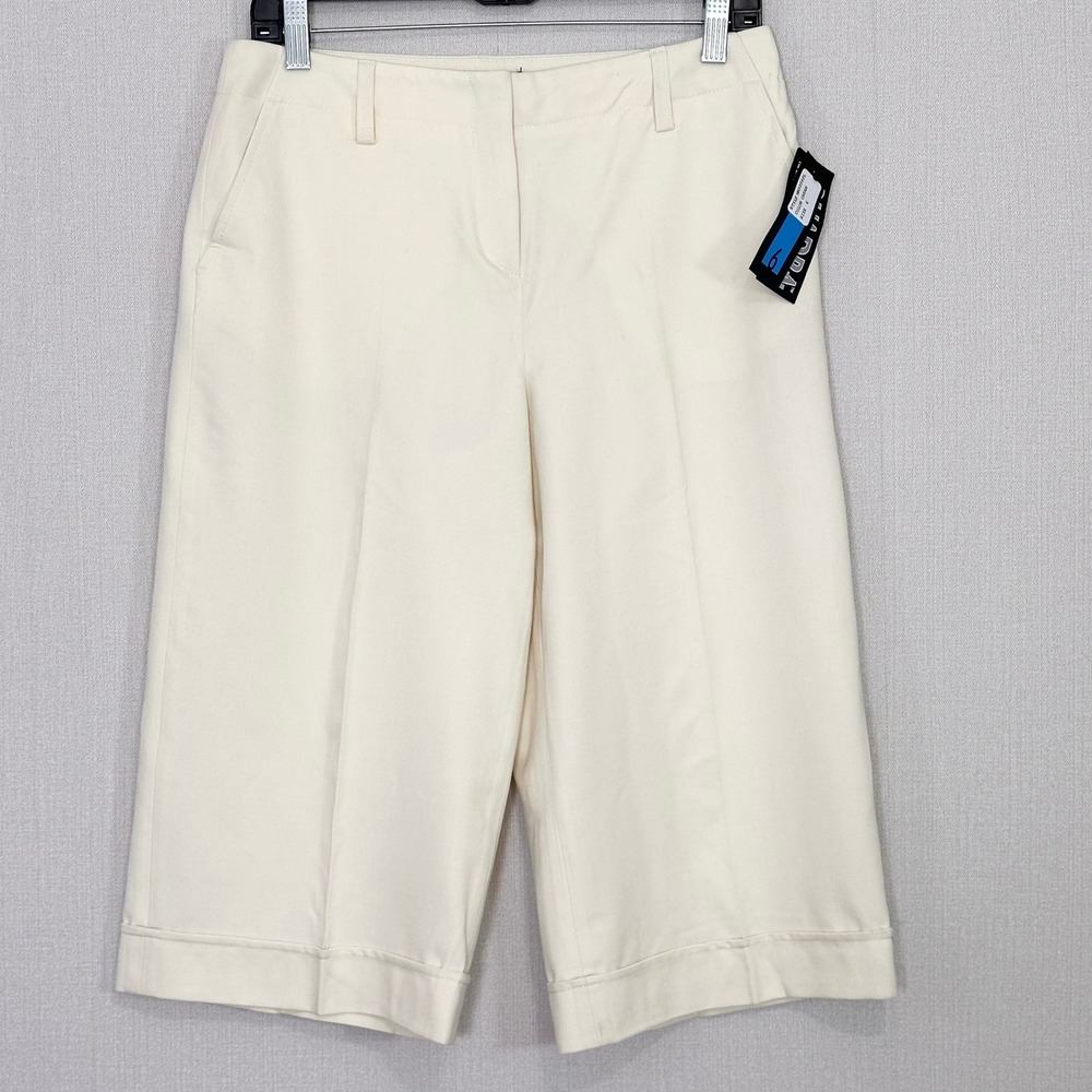 Wide Leg Cream Ivory Wool‎ Blend Tailored Bermuda Shorts Culottes Womens Size 6